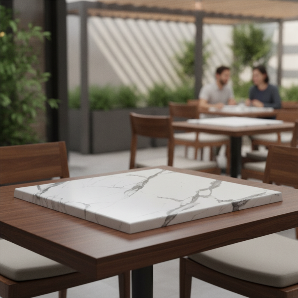 Wood Carrara Marble Table Top 600mm for Indoor & Outdoor Use