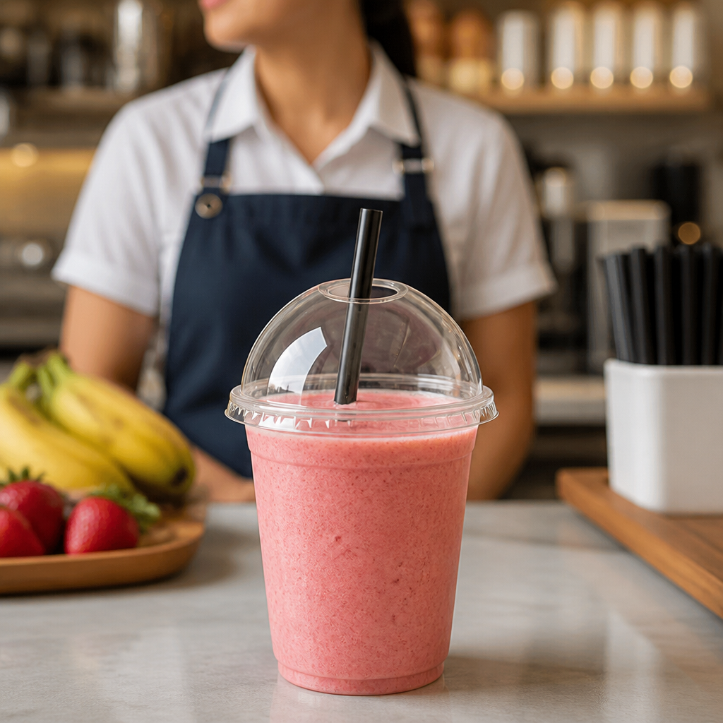 Clear rPET Dome Lid with Straw Hole for Smoothies (Pack of 800)
