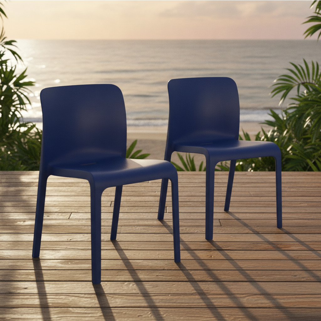 Polypropylene Marine Blue POP Chairs 780x480mm for Indoor & Outdoor Use (Pack of 2)