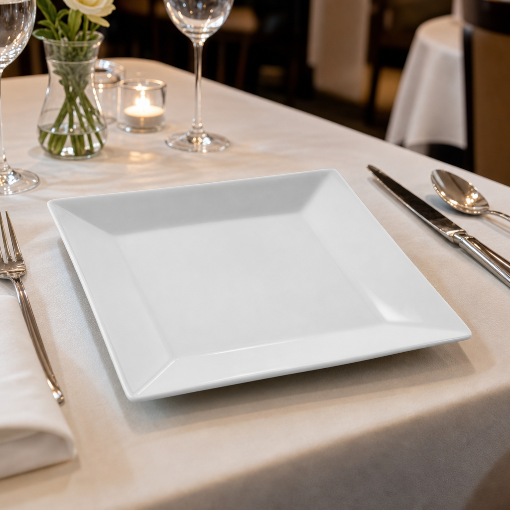 Square Plates Wide Rim 250mm Porcelain for Restaurants & Cafés (Pack of 6)