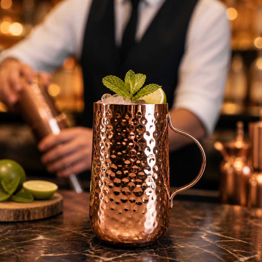 Stainless Steel Copper-Plated Hammered Mug 450ml for Bars & Pubs