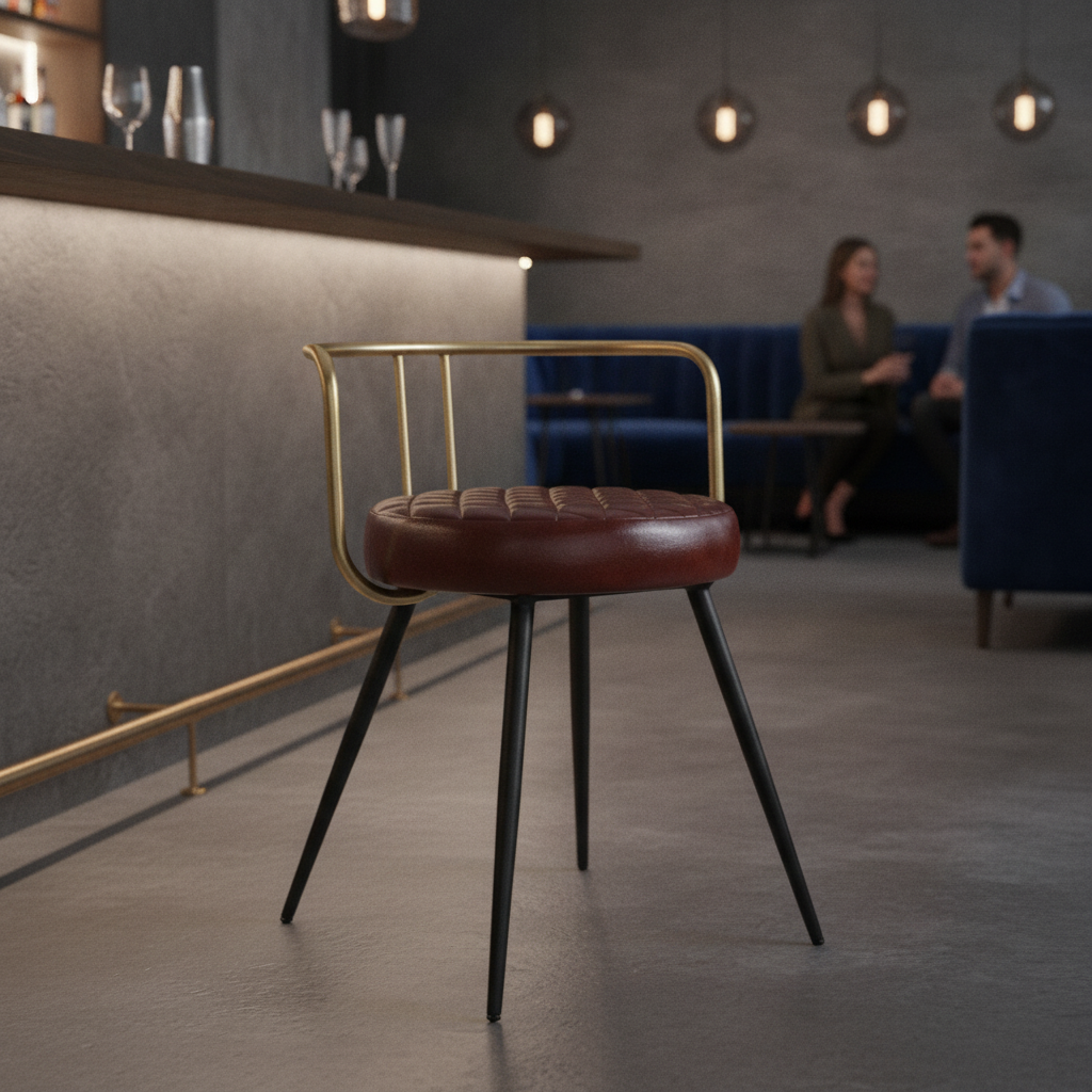 Genuine Leather Low Cocktail Stool in Claret Red 670x460mm for Indoor Spaces