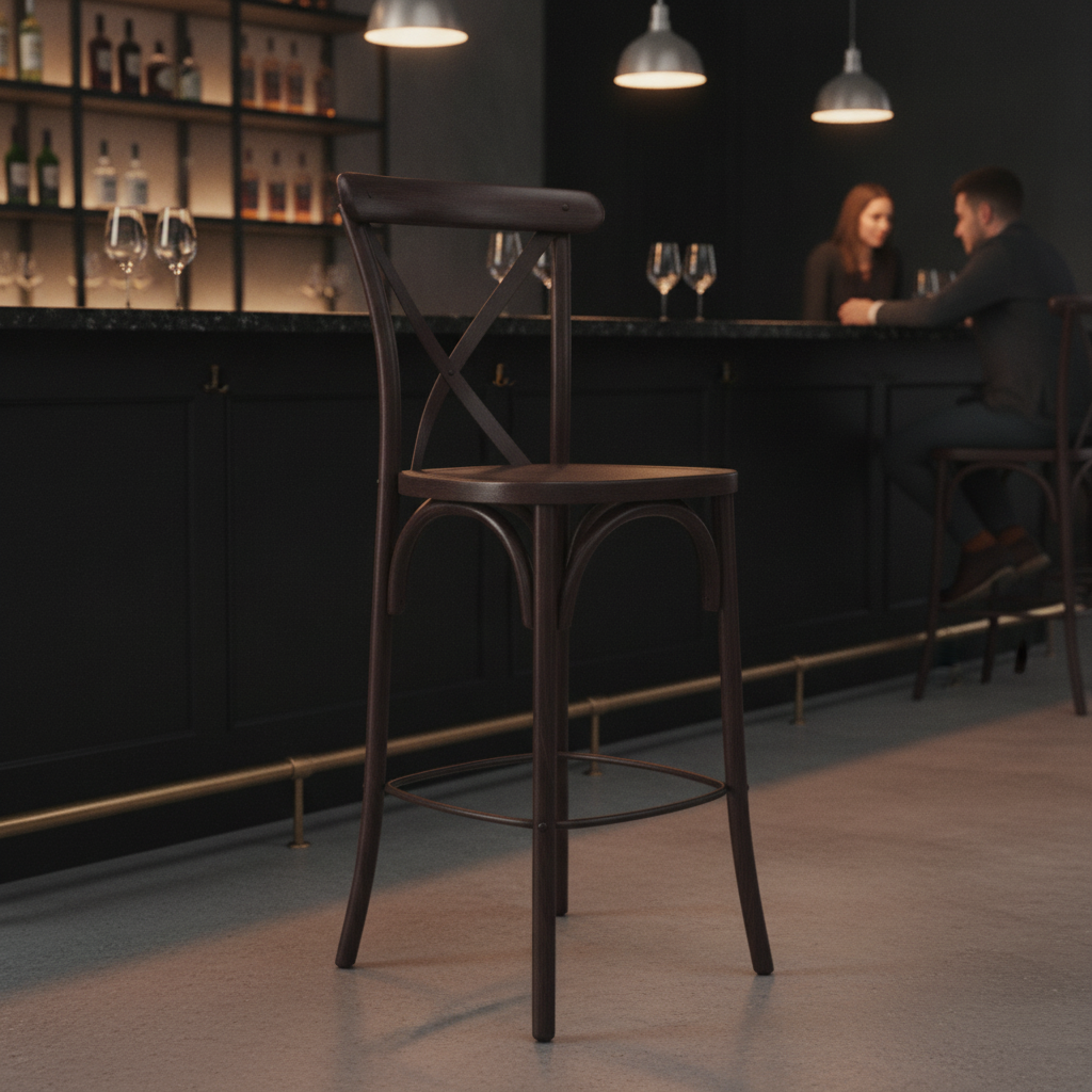 Rubber Wood Bar Chair in Dark Walnut 1180mm for Bars & Restaurants