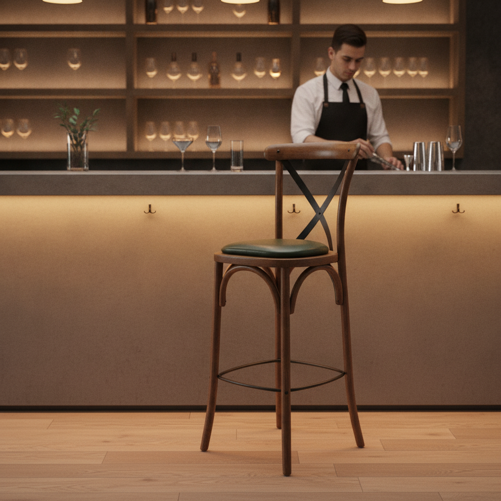 Rubber Wood Bar Chair with Padded Seat 1180mm for Stylish Seating