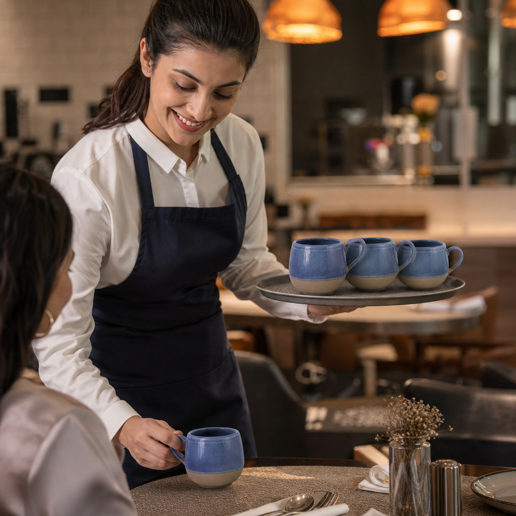 Cups 295ml Blue Vitrified Ceramic for Dining (Pack of 12)