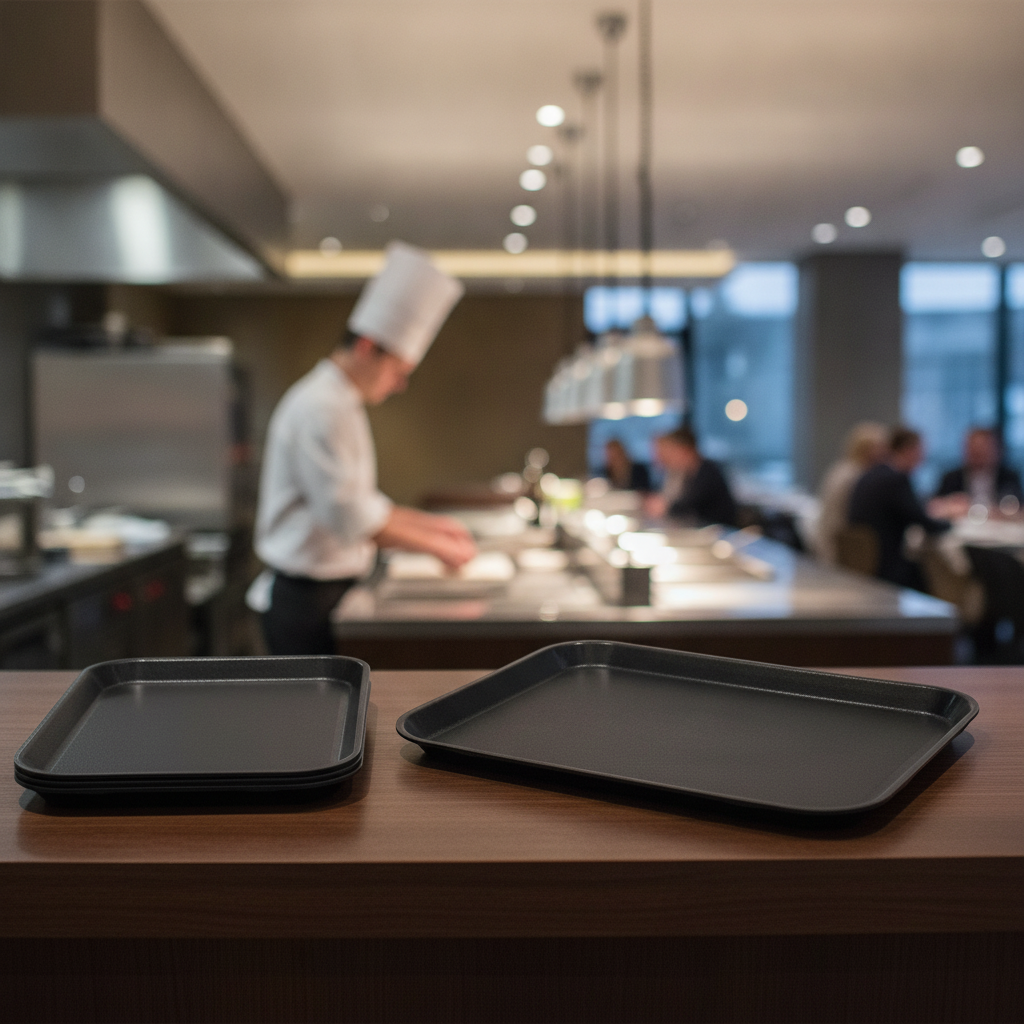 Fibreglass Non-Slip Rectangular Tray Black 270x350mm for High-Volume Dining