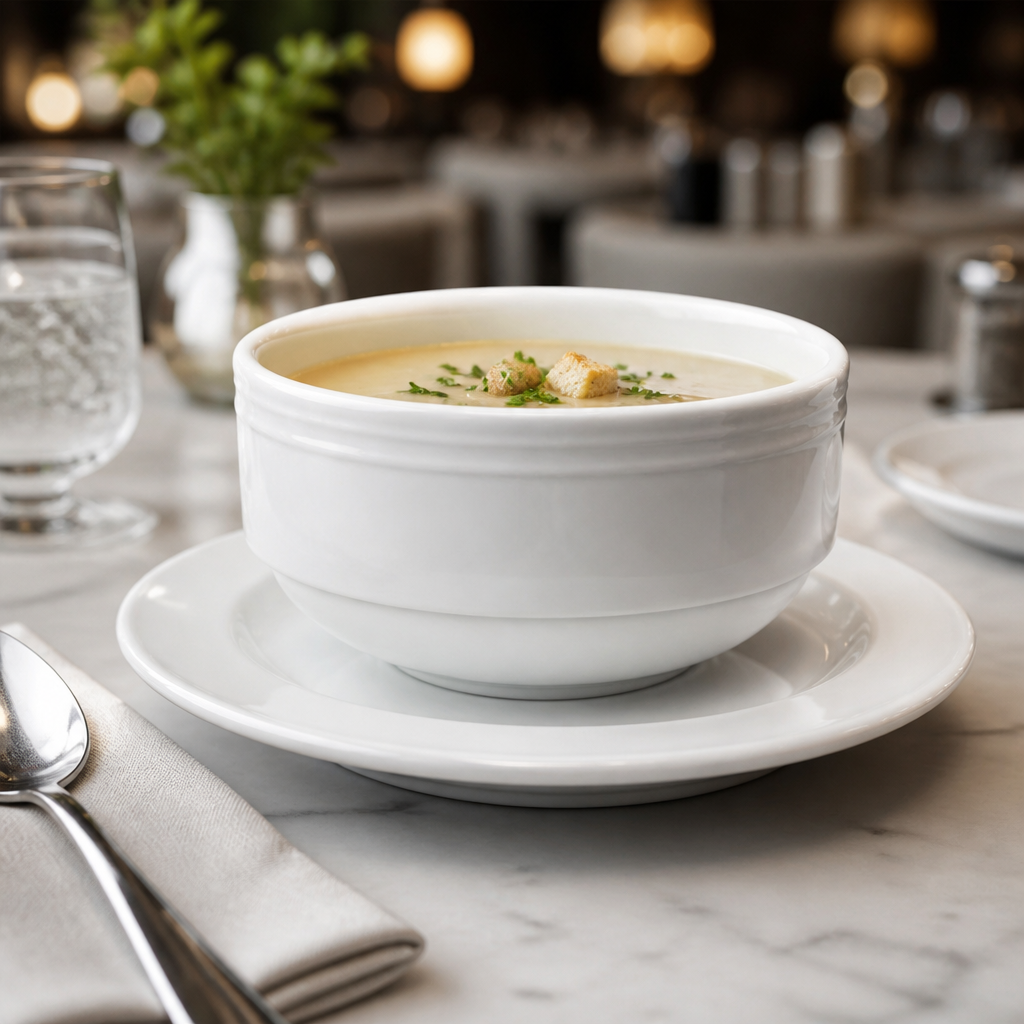 White China Stacking Soup Cups 325ml for Dining & Catering - Pack of 12