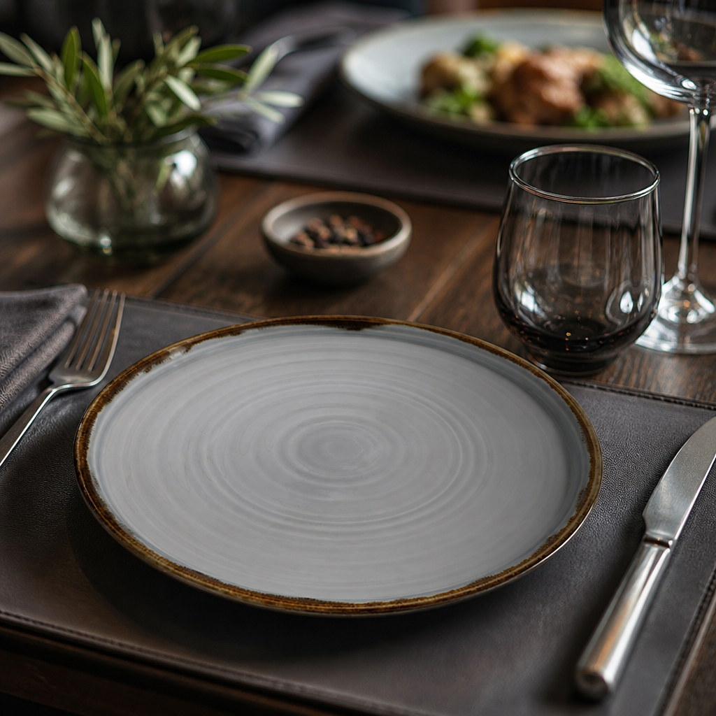 Walled Plates 210mm Grey Vitrified Porcelain for Stylish Dining (Pack of 6)