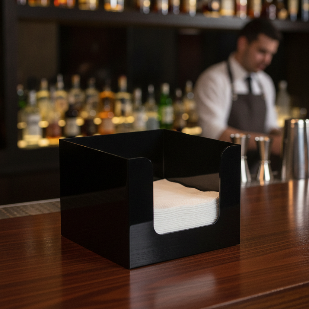 Plastic Napkin Holder Black 136x136mm for Bars & Pubs