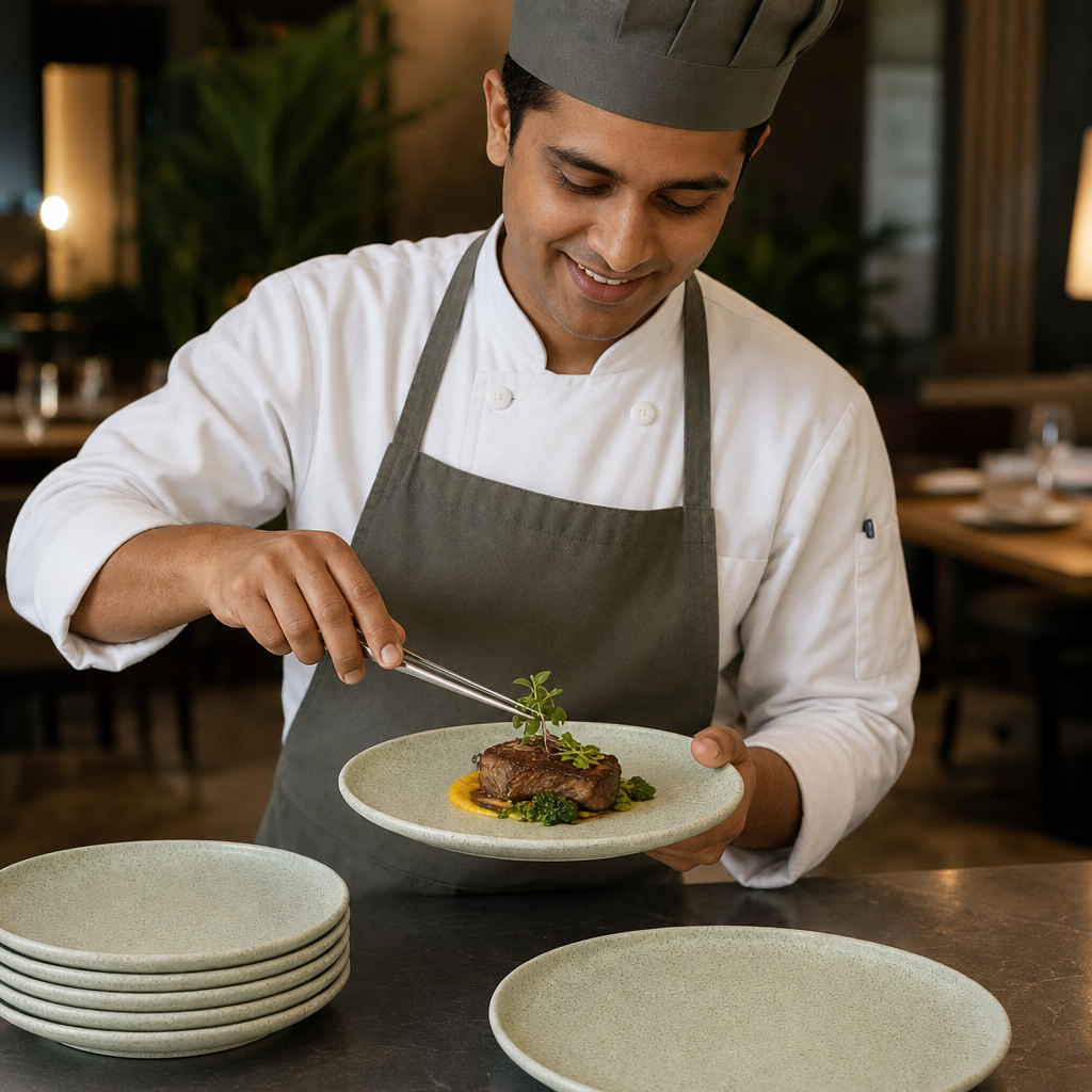 Walled Plates Green Vitrified Stoneware for Dining (Pack of 6)