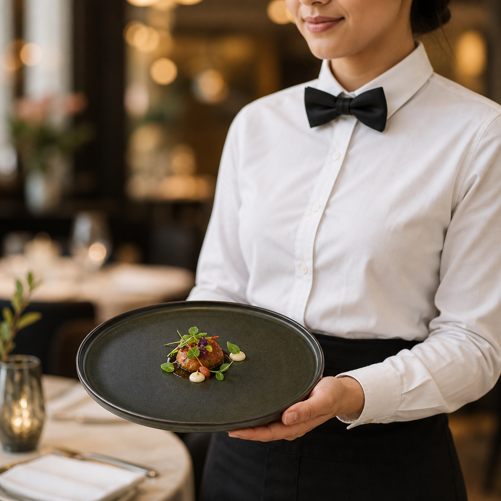 Round Trays Slate Finish Porcelain for Elegant Table Service (Pack of 6)