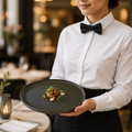 Round Trays Slate Finish Porcelain for Elegant Table Service (Pack of 6)