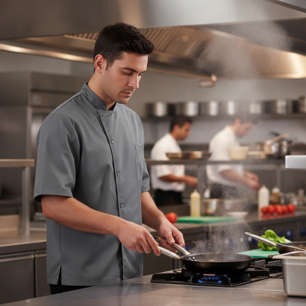 Polycotton Grey Short-Sleeved Chef Jacket 2XL for Busy Kitchens
