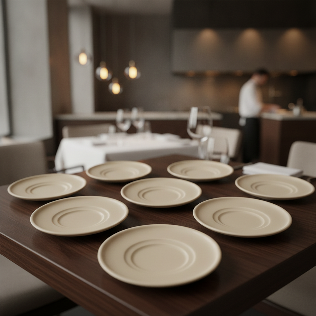 Porcelain Espresso Saucers 125mm in Sand for Hospitality (Pack of 6)