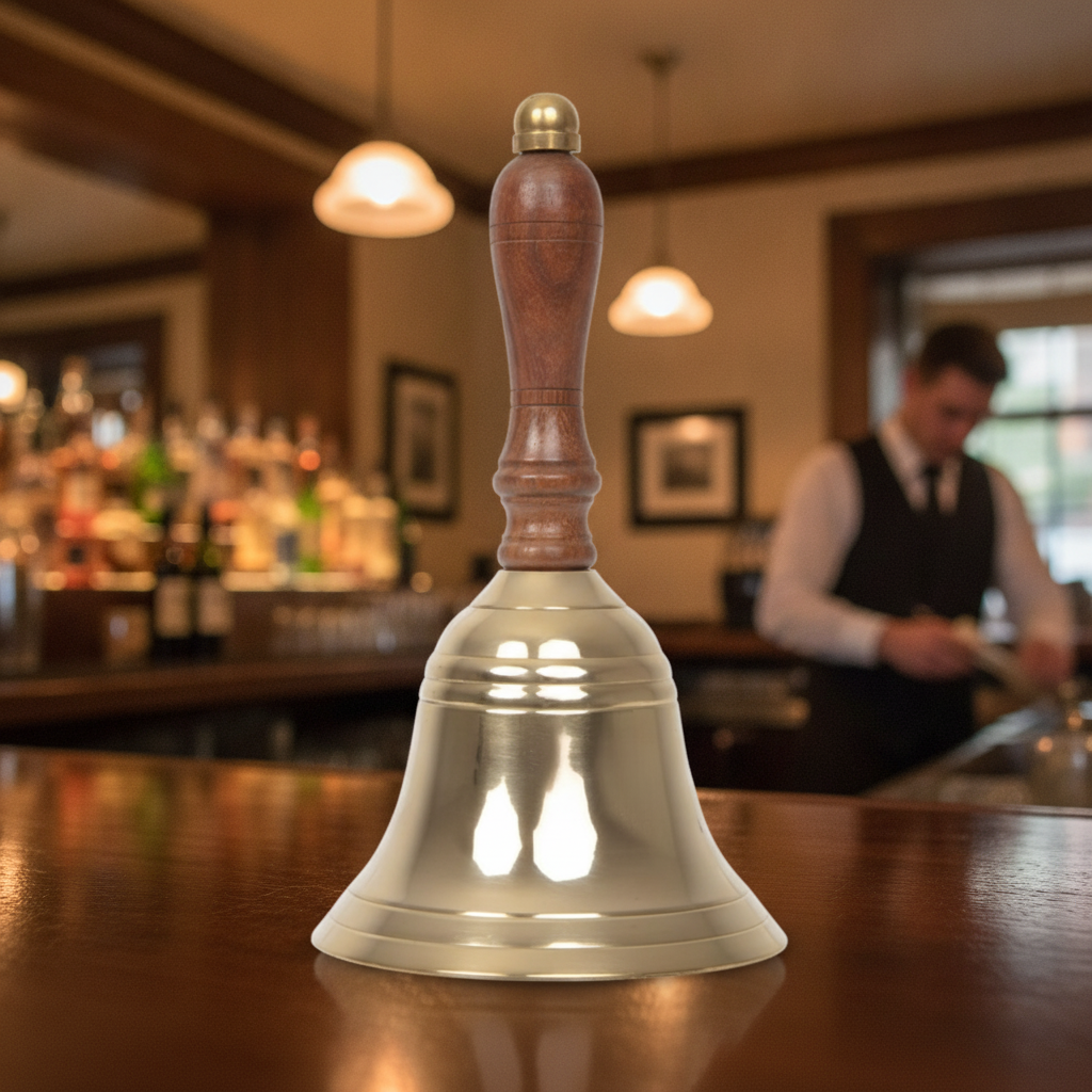 Brass Service Bell with Wooden Handle 165mm for Traditional Bars
