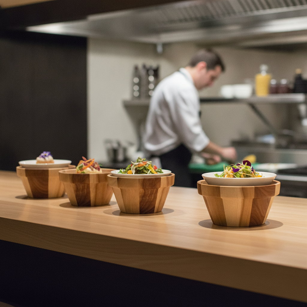 Natural Hardwood Plant Pot Pedestals 198mm for Food Presentation (Pack of 4)