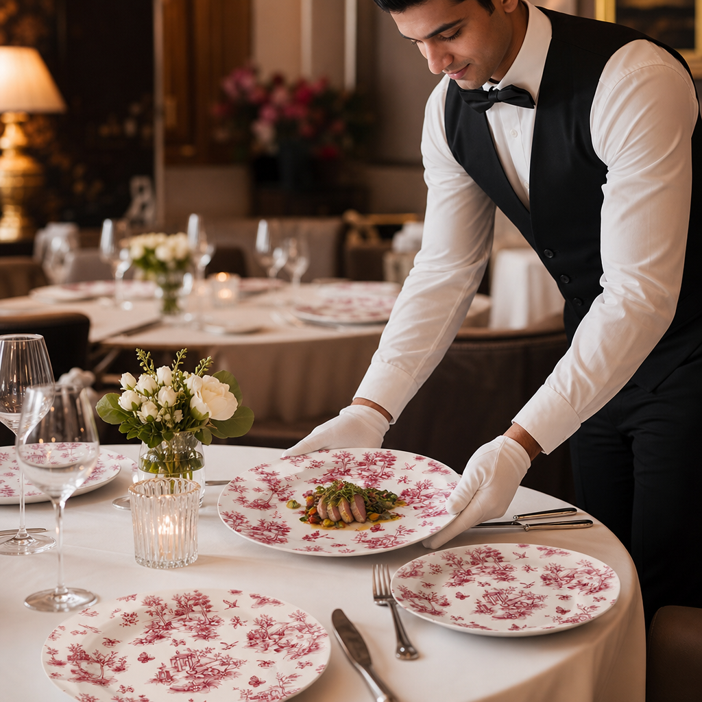 Cranberry Toile Print Porcelain Plates 305mm for Stylish Dining (Pack of 6)