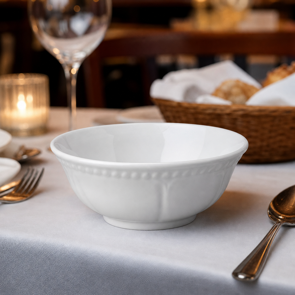 White Porcelain Soup Bowls 384ml for Traditional Table Settings