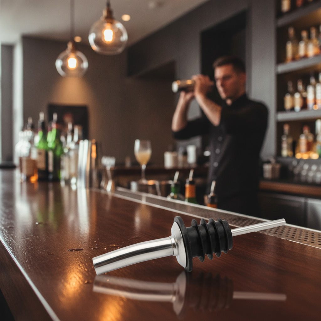 Chrome Metal Spirit Pourer with Flexible Polycork 108mm for Efficient Serving