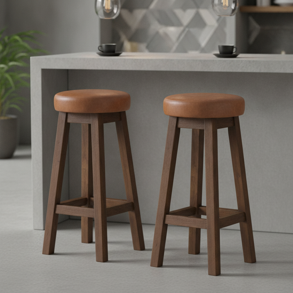 Rubber Wood Vintage High Stool with Bison Tan Seat 760x335mm for Dining Spaces (Pack of 2)