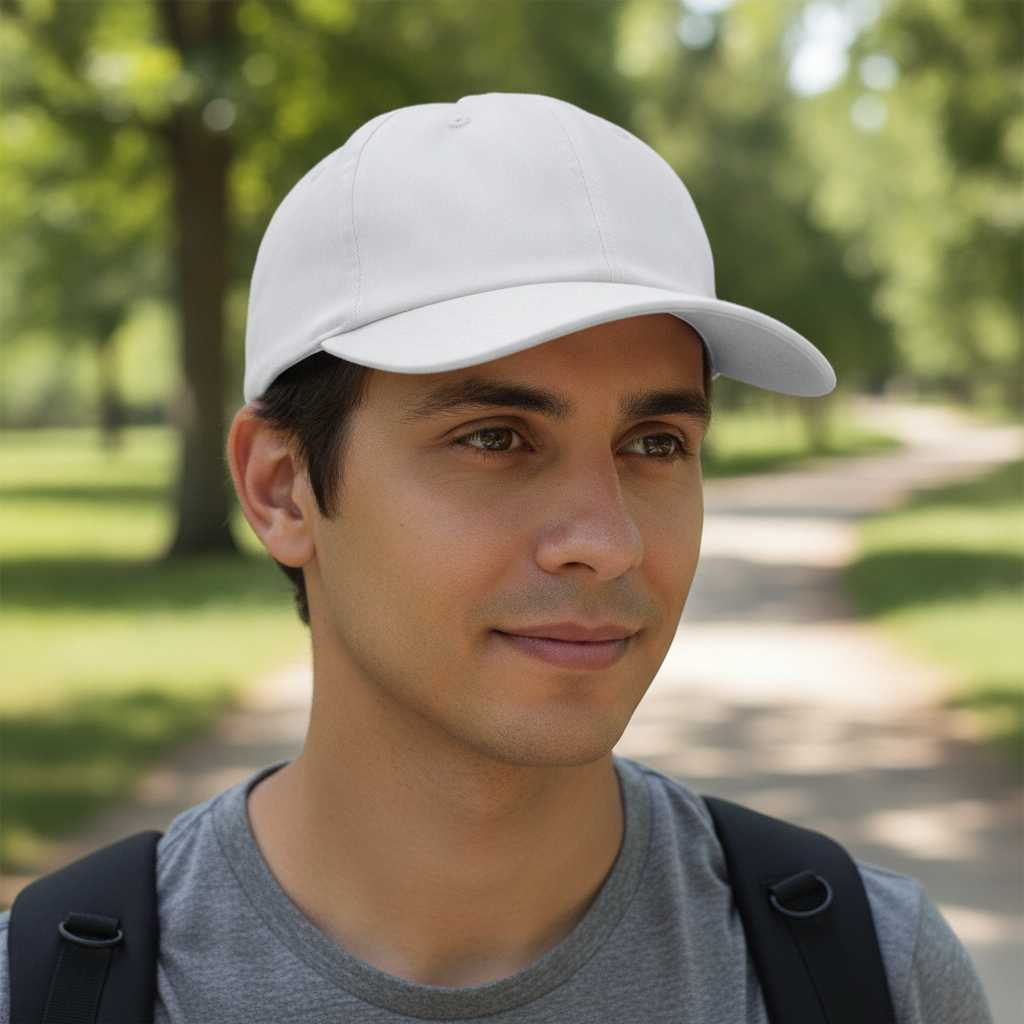 Lightweight White Polycotton Baseball Cap for Outdoor Use