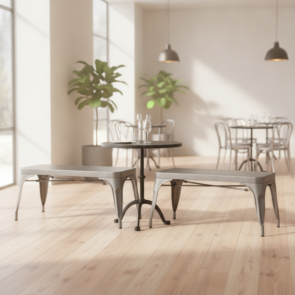 Powder Coated Steel Gunmetal Bistro Benches 1000mm for Cafés & Restaurants (Pack of 2)