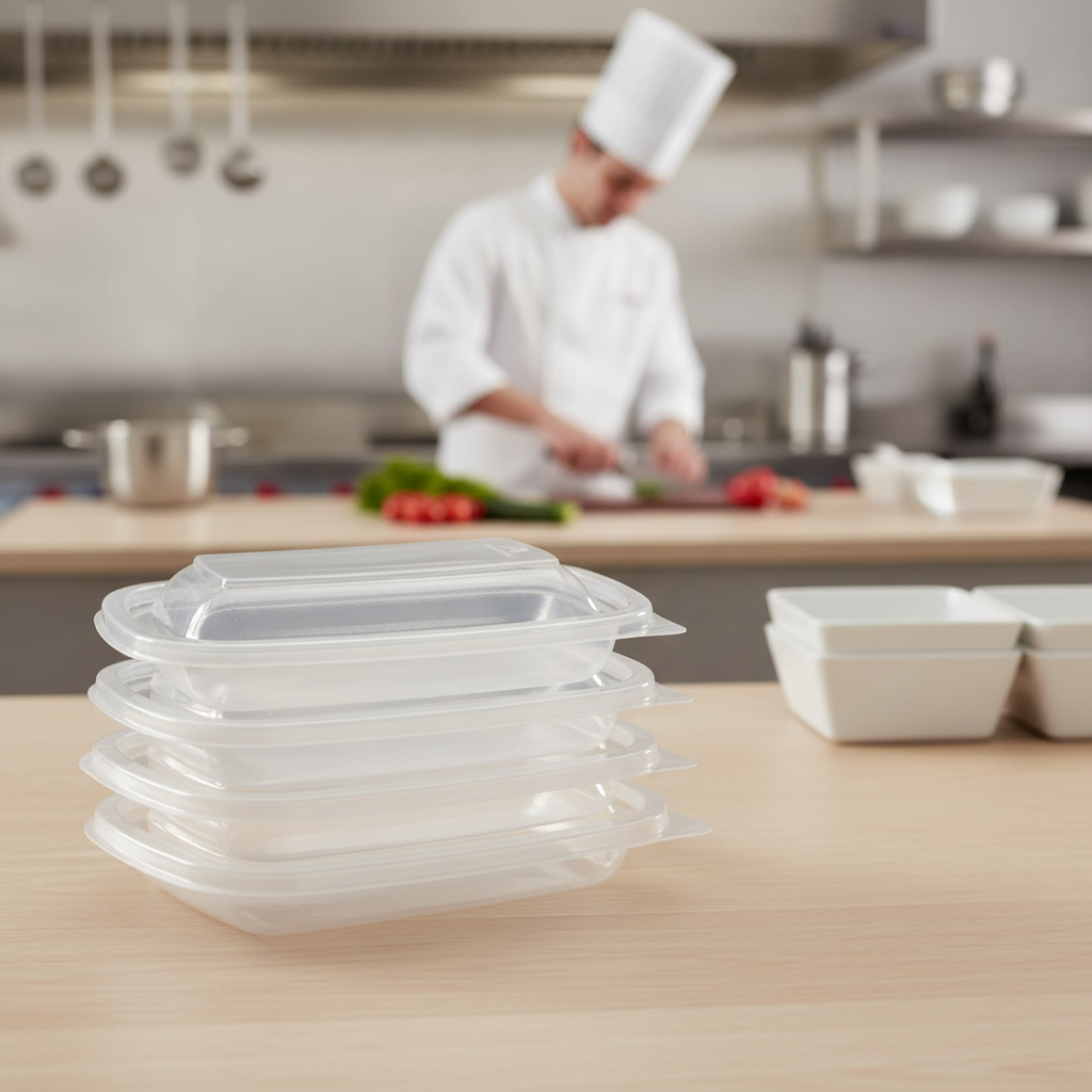 Polypropylene Small Rectangular Food Container Lids 500ml for Takeaway Services (Pack of 300)