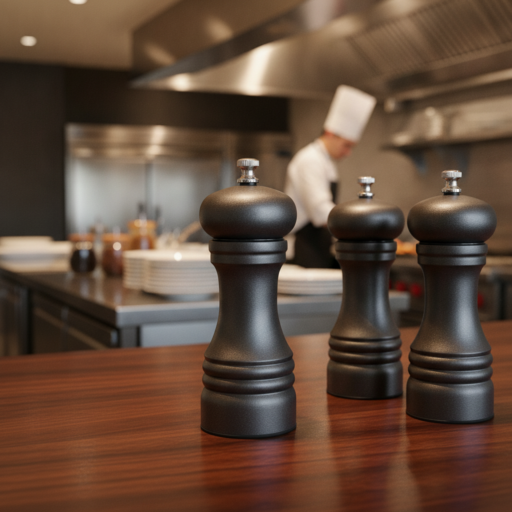 Stainless Steel Pepper Mill with Gunmetal Finish 60mm for Professional Use
