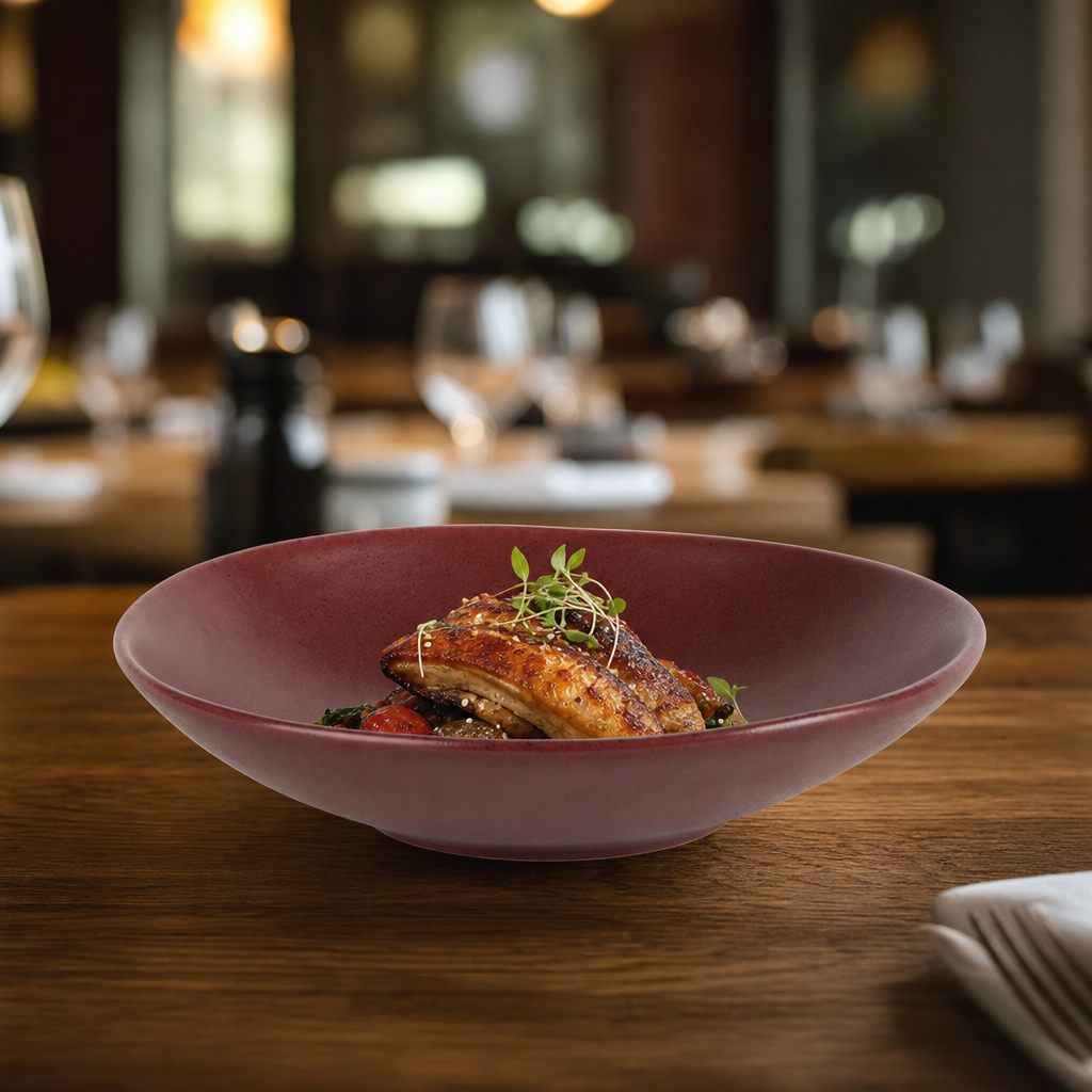 Flat Red Porcelain Bowls 195mm for Cafés & Gastropubs