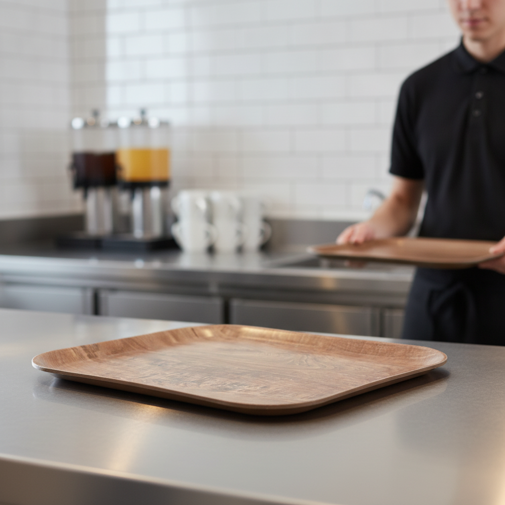 Polypropylene Wood Grain Tray 360 x 460mm for Self-Serve Restaurants