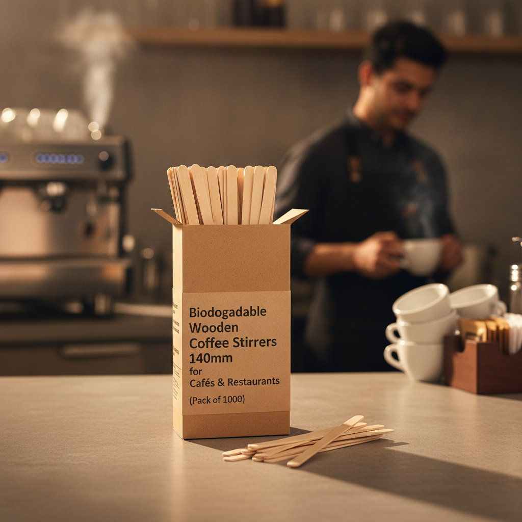 Biodegradable Wooden Coffee Stirrers 140mm for Cafés & Restaurants (Pack of 1000)