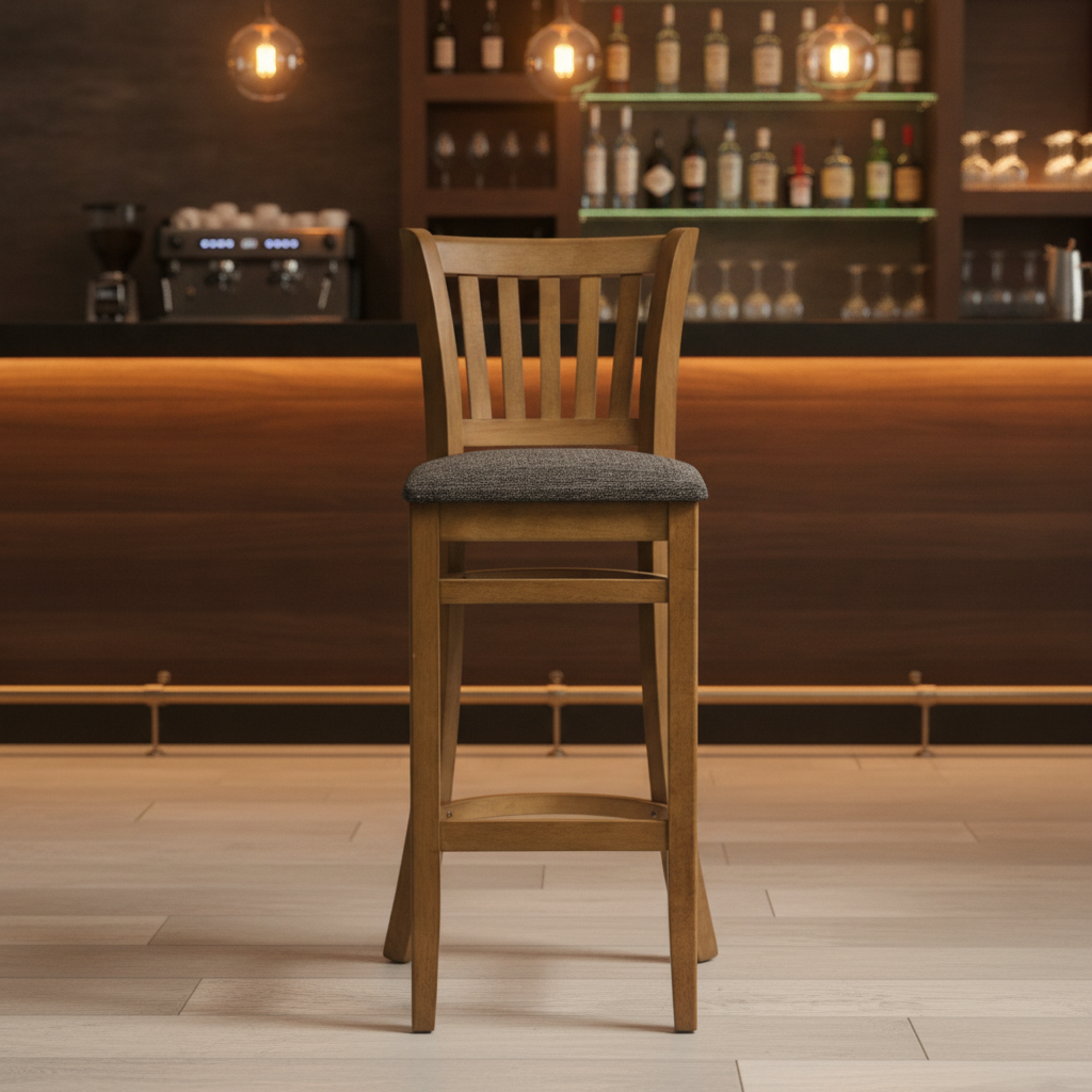 Rubber Wood Bar Chair with Padded Seat 1100mm for Commercial Use
