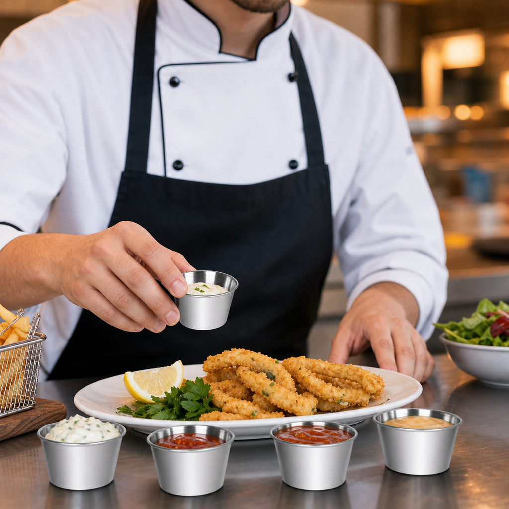 Sauce Cups 70ml Stainless Steel for Dips & Dressings (Pack of 12)