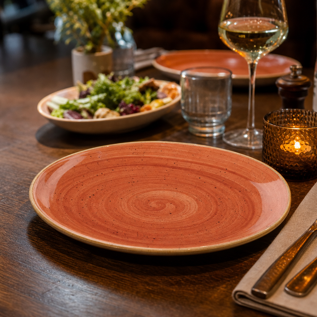 Oval Coupe Plates Rustic Orange Vitrified Ceramic for Restaurant Use (Pack of 12)