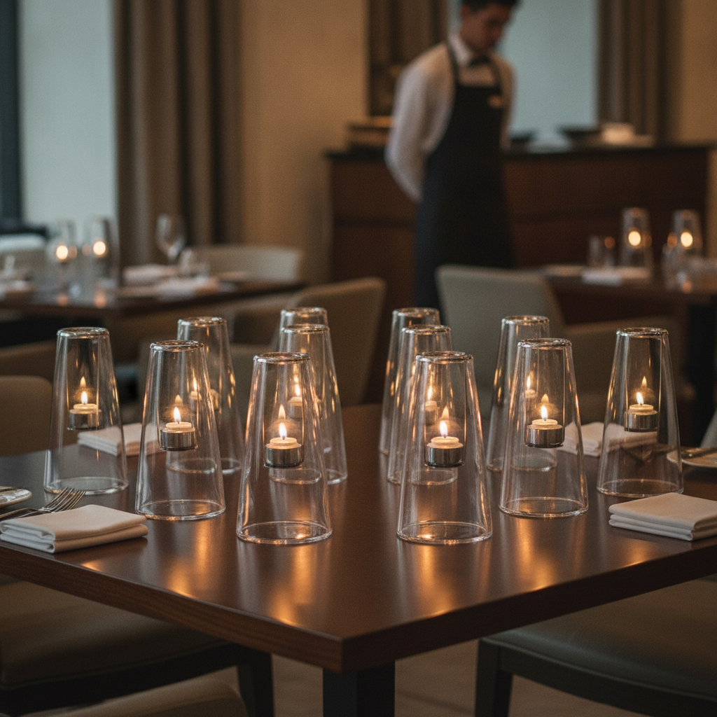 Clear Glass Table Lamp 210mm for Restaurants & Events (Pack of 12)