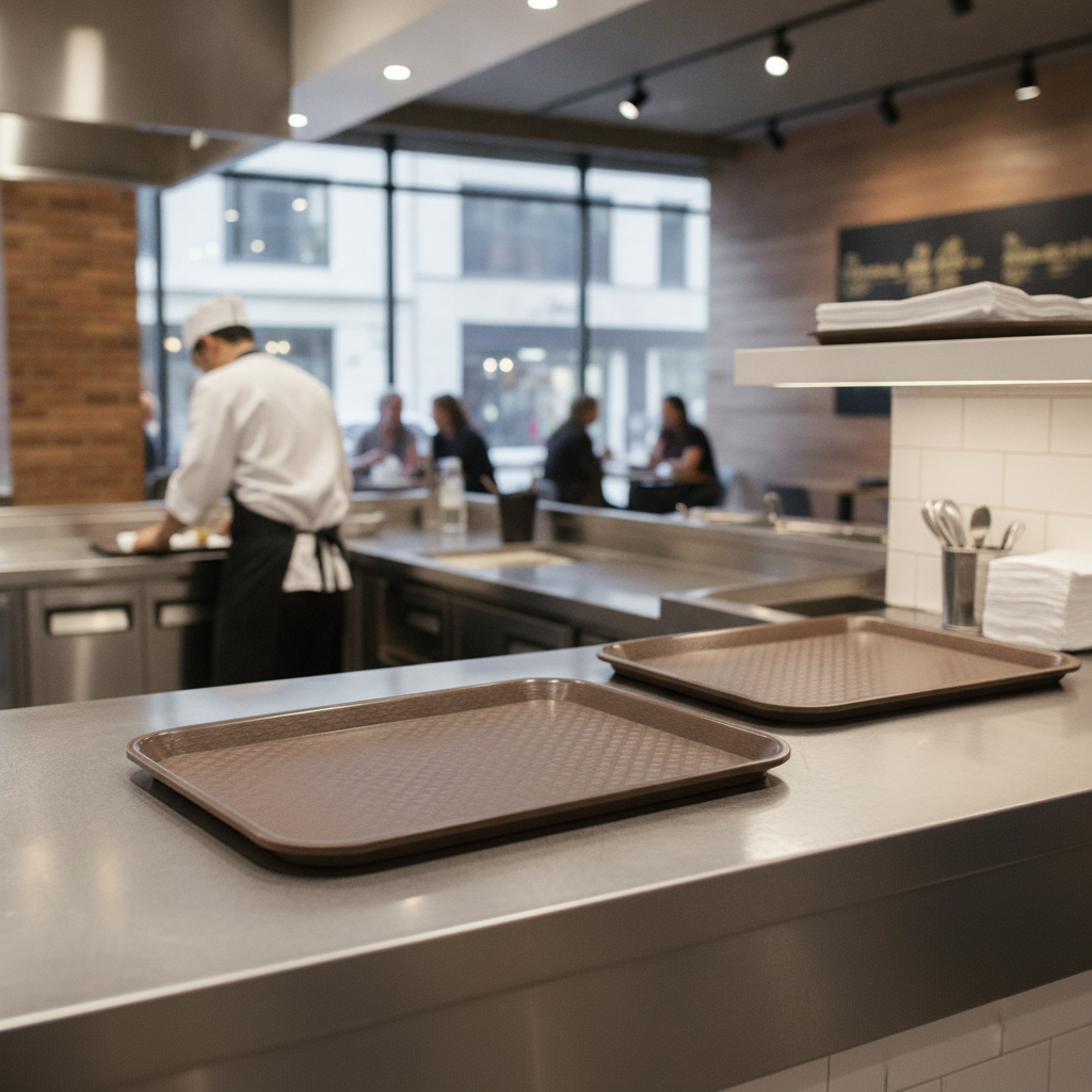 Brown Polypropylene Rectangular Tray for Fast Food Service
