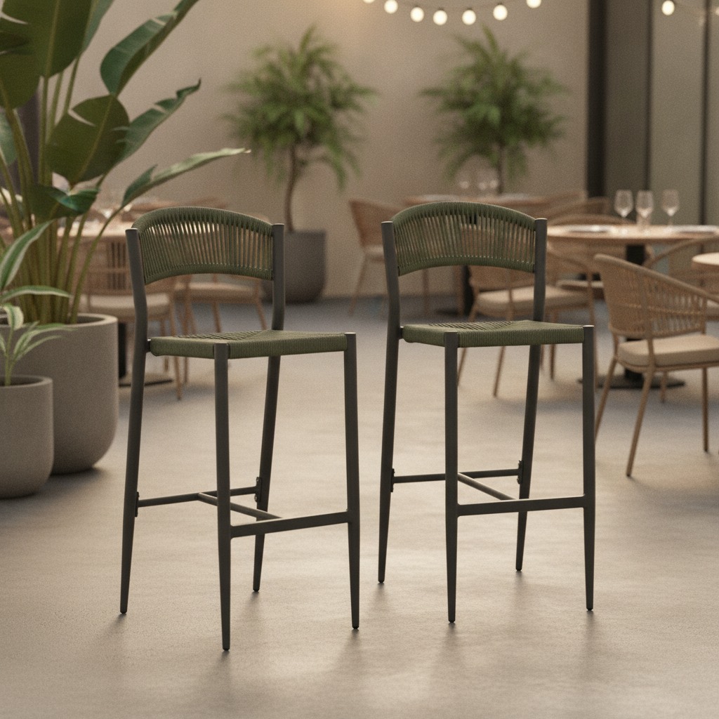 Rattan Outdoor Bar Stools with Aluminium Frame 1040mm for Hospitality Venues (Pack of 2)