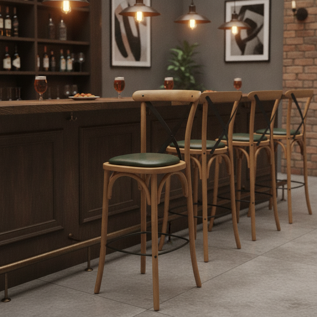 Rubber Wood Bar Chair with Padded Seat 1180mm for Bars & Pubs