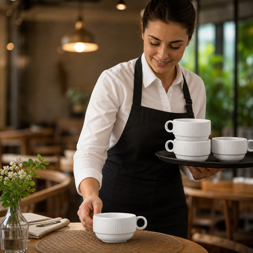 Stacking Cups 7oz Porcelain for Restaurants & Cafés (Pack of 12)