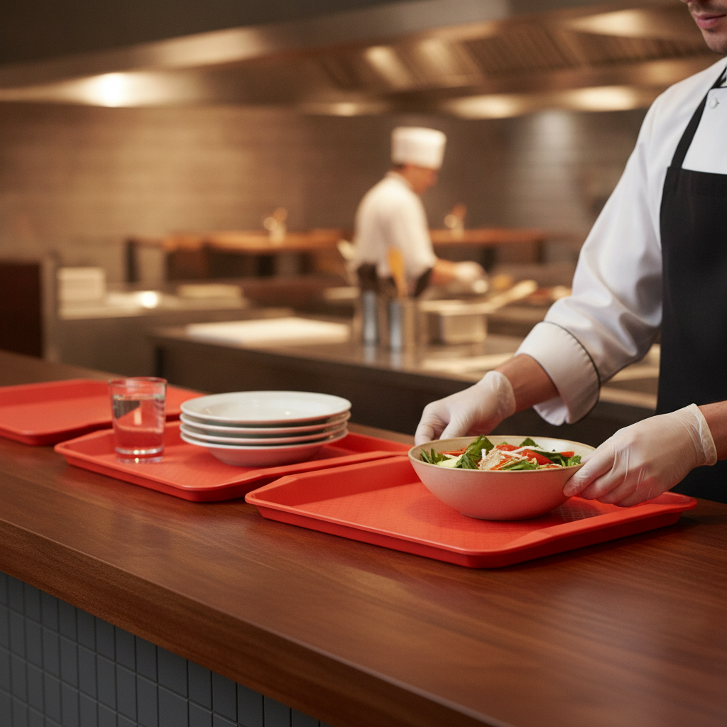 Polypropylene Red Rectangular Fast Food Tray 430x300mm for Cafés & Restaurants