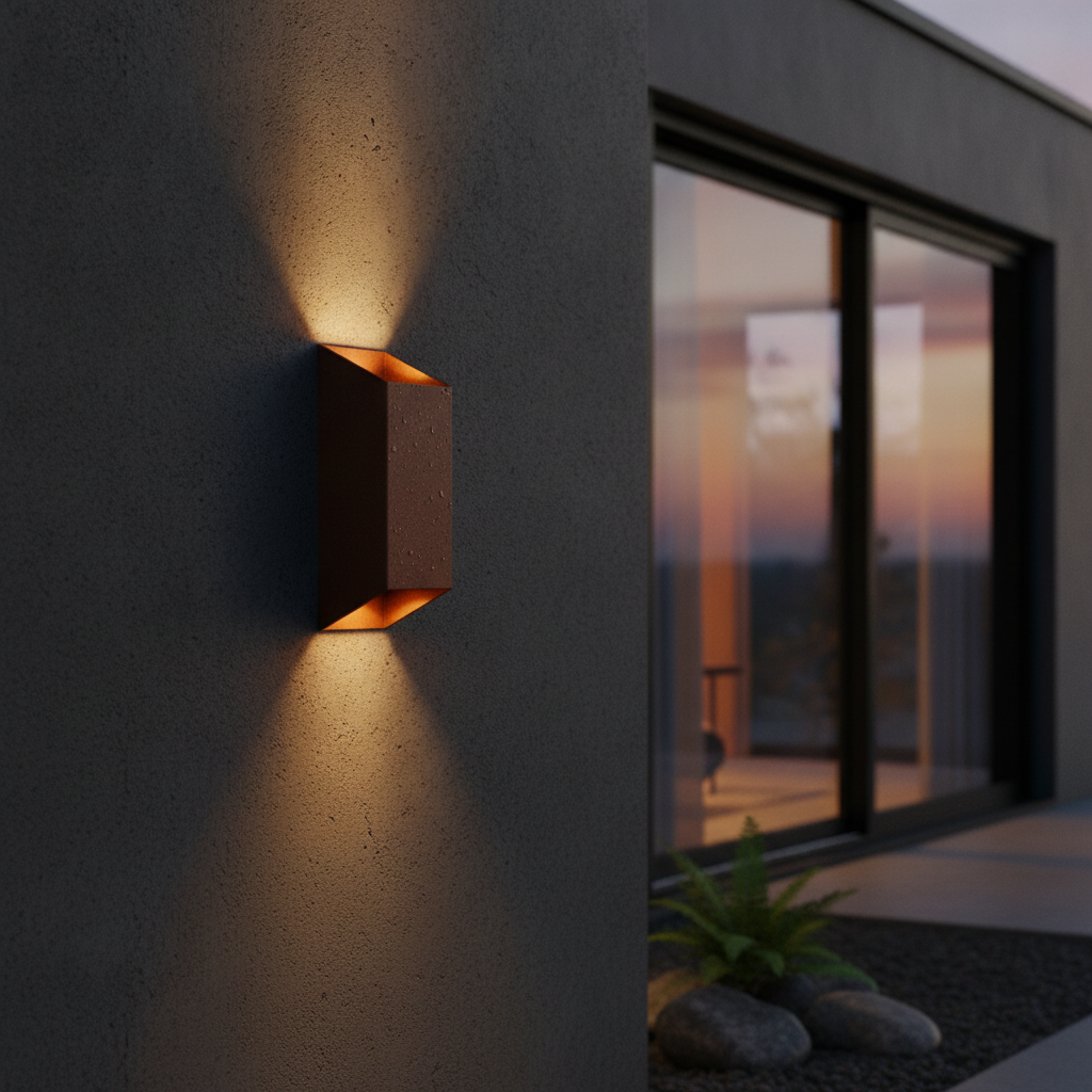 Aluminium Outdoor Wall Light in Rusty Finish for Modern Exteriors