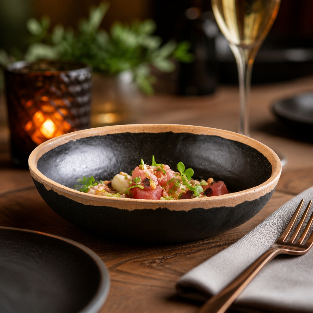 Elegant Brown Melamine Low Bowl 165mm for Starters and Desserts