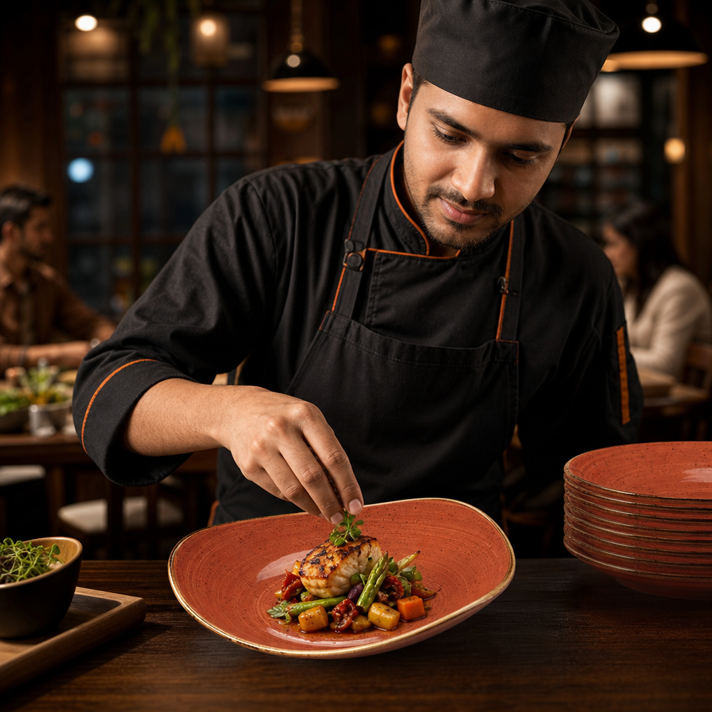 Spiced Round Bowl 235mm Orange Vitrified Ceramic for Dining (Pack of 12)
