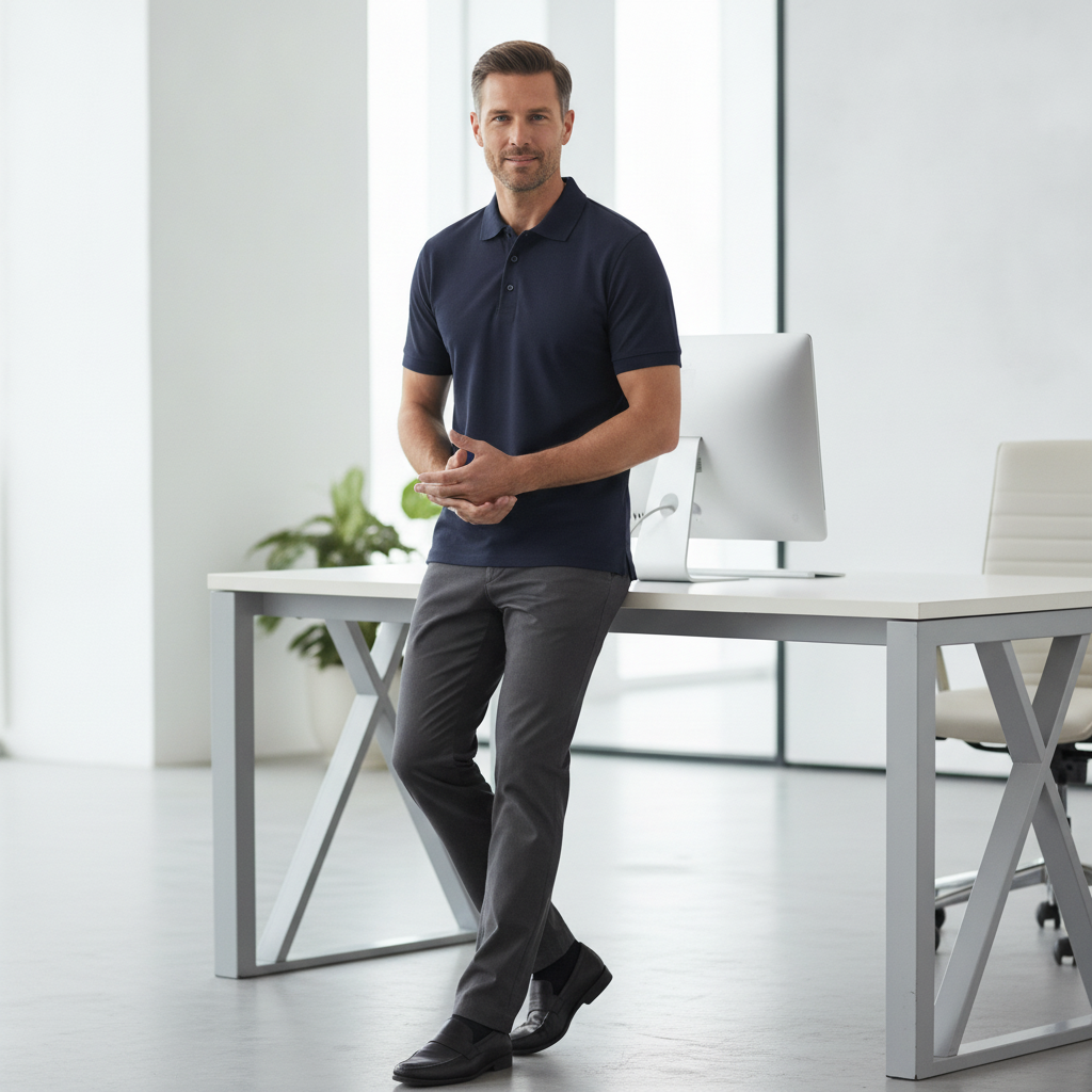 Polycotton Navy Short Sleeve Polo Shirt for Active Professionals (Size S-3XL)