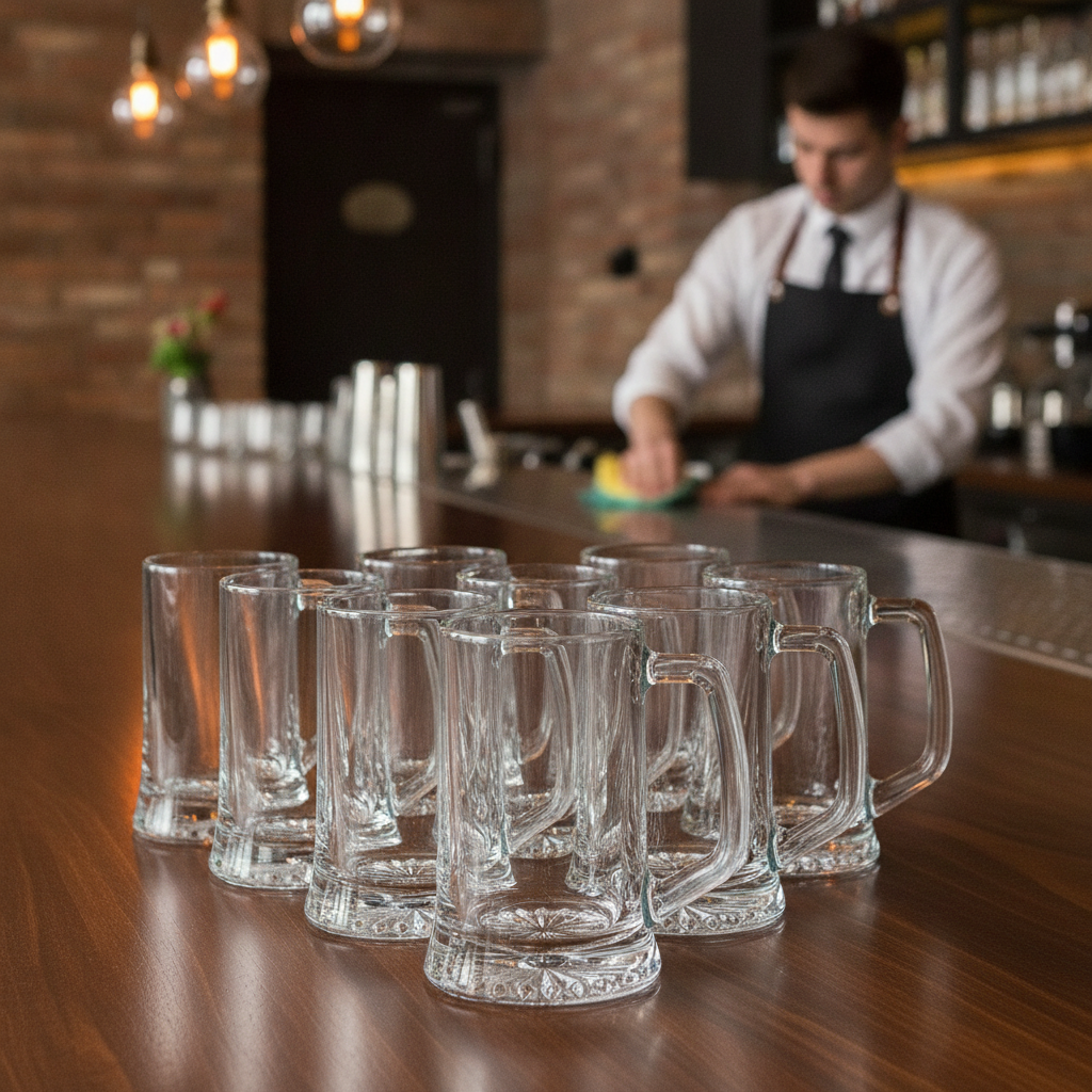 Glass Beer Mugs 280ml for Bars & Restaurants (Pack of 6)