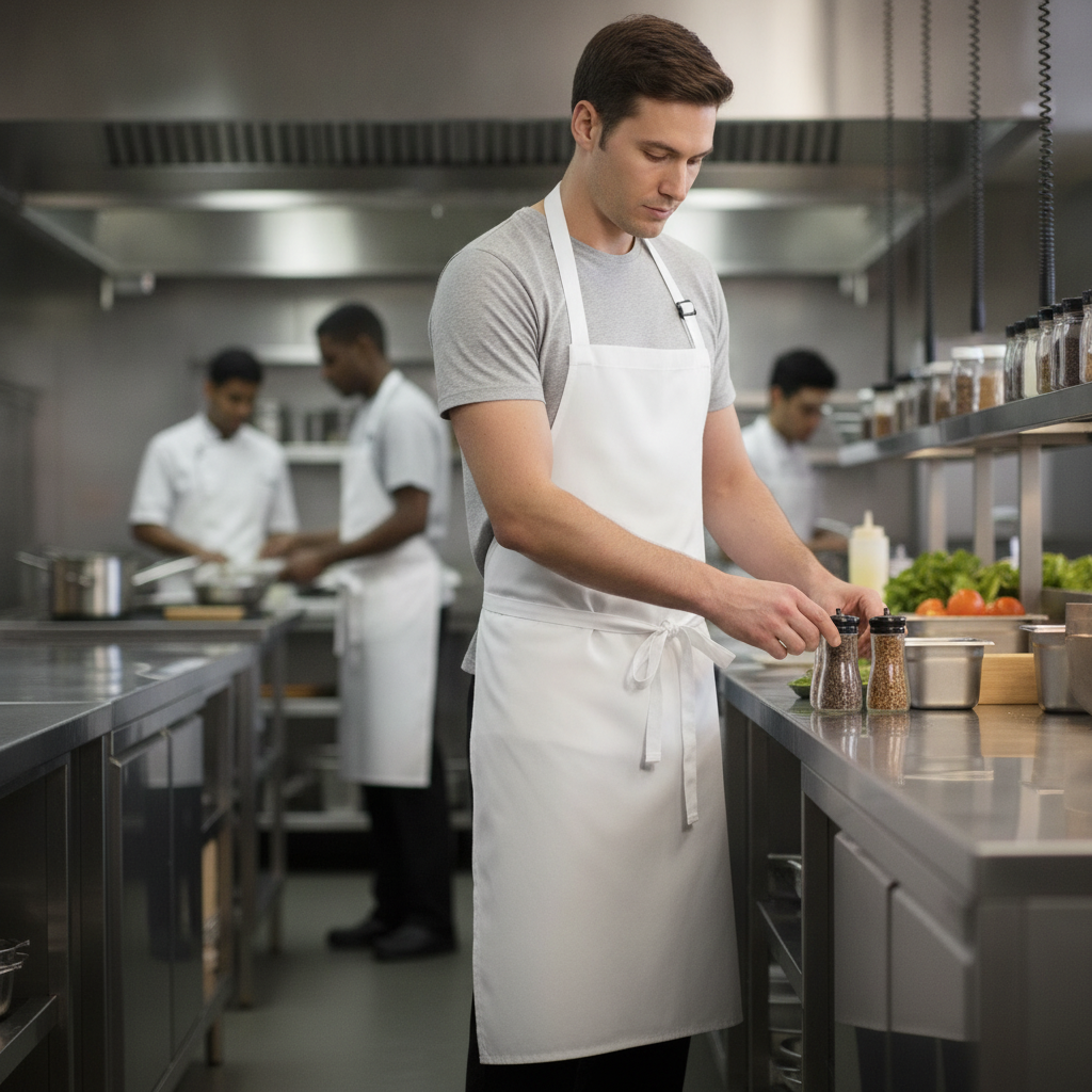 Polycotton White Bistro Apron for Kitchen Staff