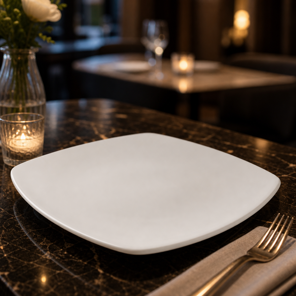 Square Plates 240mm Porcelain for Fine Dining (Pack of 12)