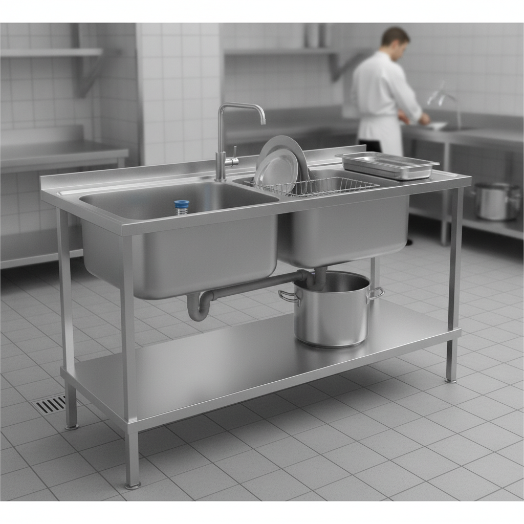 304 Stainless Steel Double Sink Unit 1500mm for Commercial Kitchens