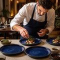 Coupe Plates Deep Blue Porcelain for Eclectic Menus (Pack of 12)