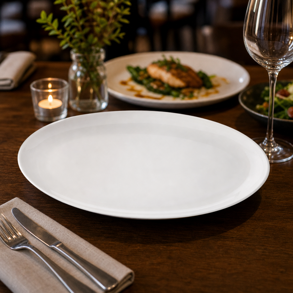 Oval Plates 360mm White Porcelain for Catering Environments (Pack of 18)